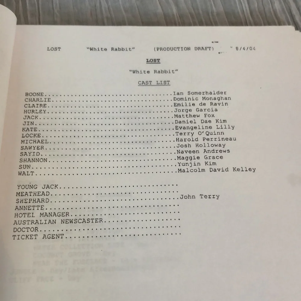 LOST Season 1 Episode 5 White Rabbit SCRIPT date 10/20/04 reproduced signed copy